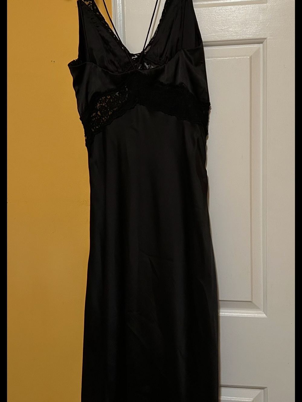Zara Black Satin Maxi Dress with Lace Trim